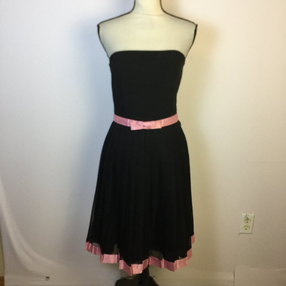 Vintage Rampage Strapless Fit & Flare Dress Size 9 Womans Black Pink Pleated Y2K